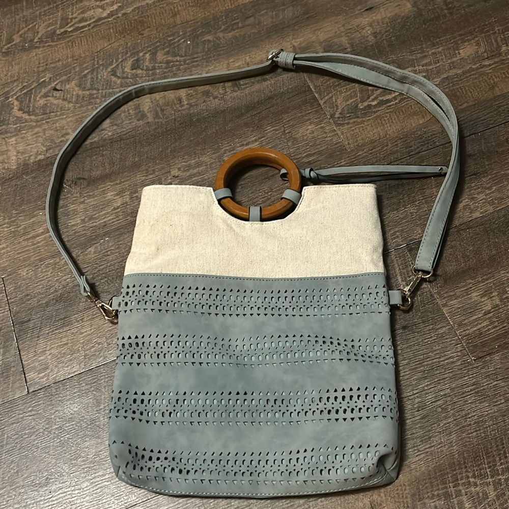 Gramercy & Grand Peta-Approved Vegan‎ Purse Faux Suede & Beige Canvas